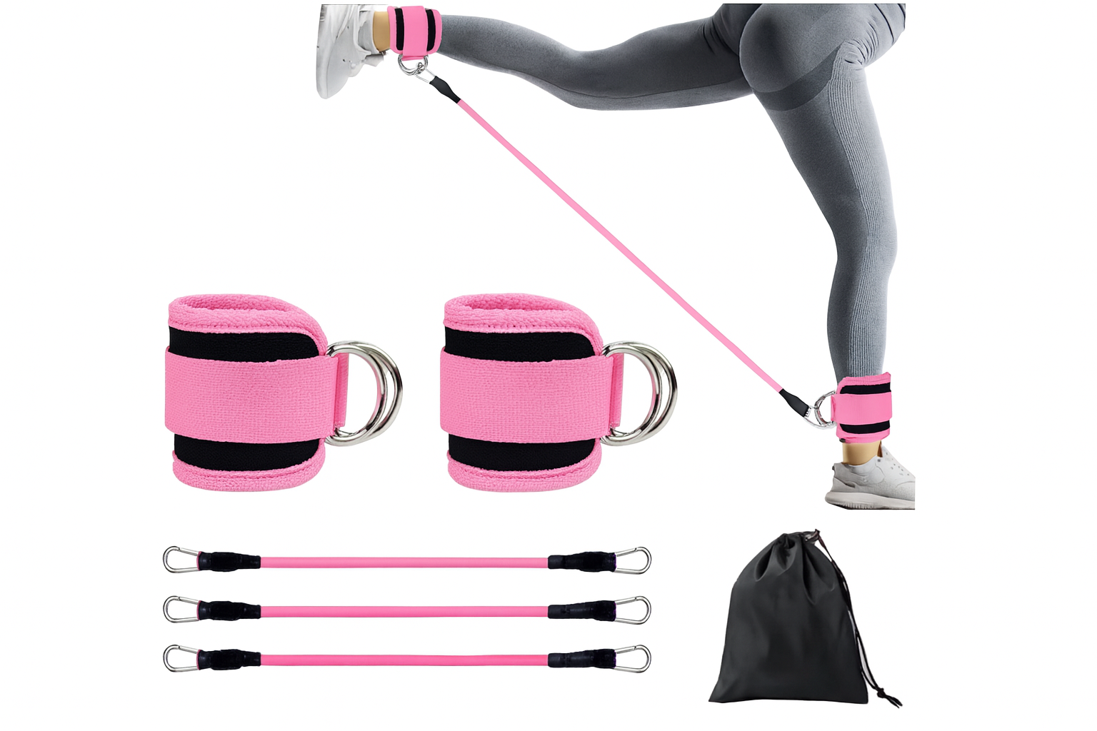 Ankle Straps with Resistance Bands – Fitness Workout & Yoga Exercise Equipment Set TLD01