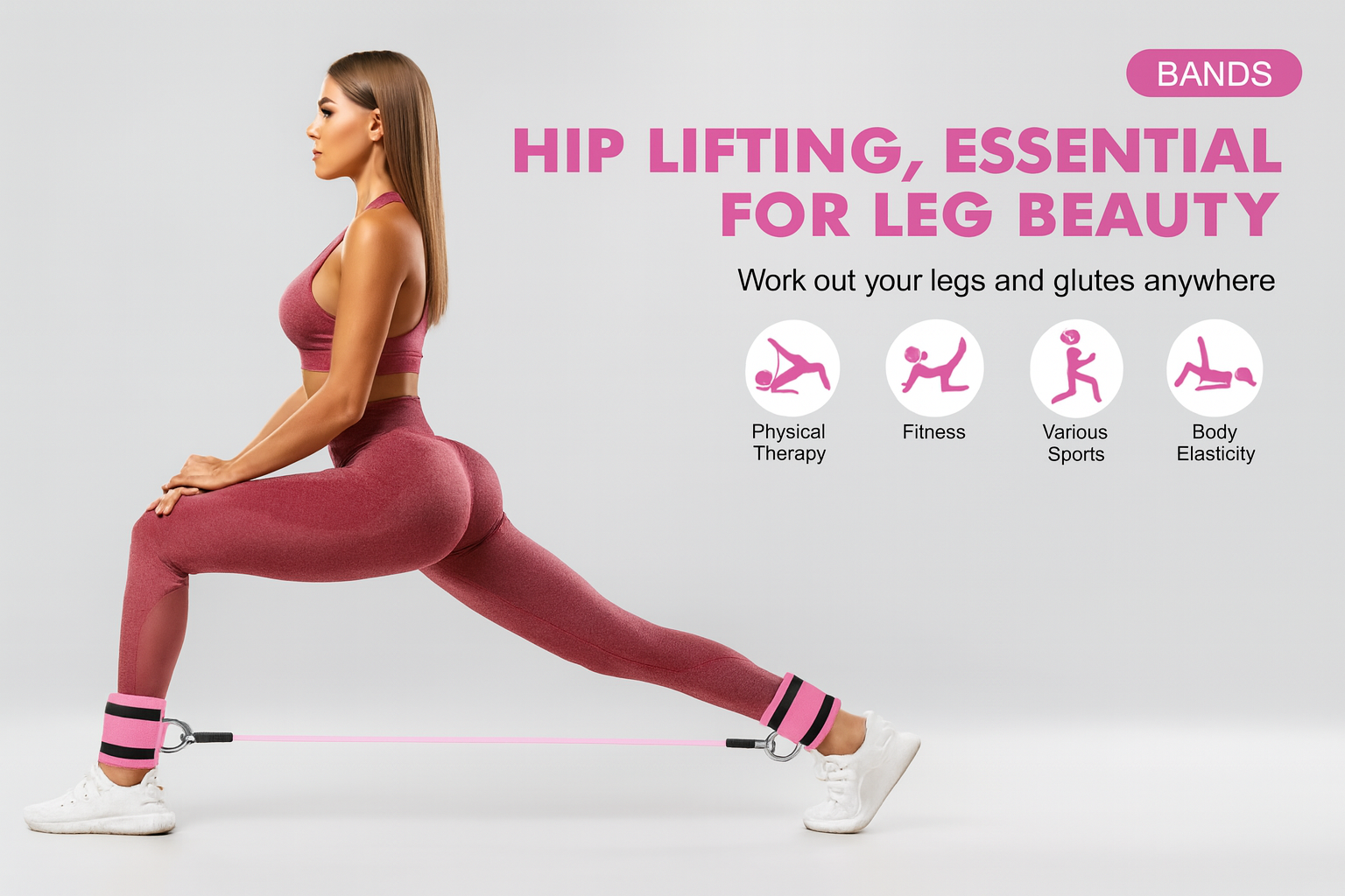 Ankle Straps with Resistance Bands – Fitness Workout & Yoga Exercise Equipment Set TLD01
