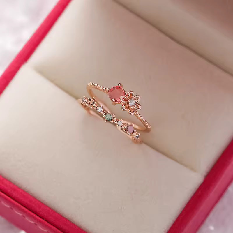 Korean Flower Ring for Women – Delicate Crystal Zircon Design