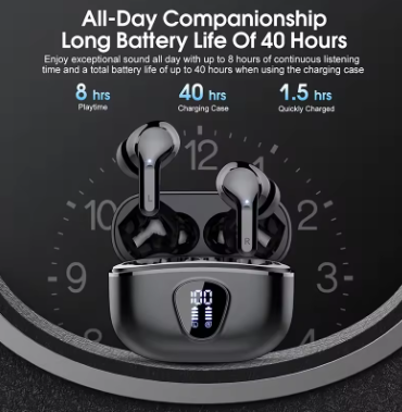 Wireless Earbuds HiFi Stereo Bluetooth 5.3 Headphones – Noise Cancelling, 48H Playtime, LED Display, Waterproof Earphones