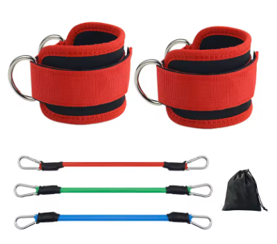 Ankle Straps with Resistance Bands – Fitness Workout & Yoga Exercise Equipment Set TLD01