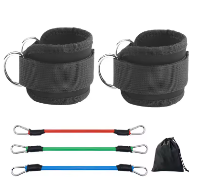 Ankle Straps with Resistance Bands – Fitness Workout & Yoga Exercise Equipment Set TLD01