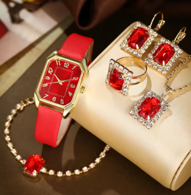 Luxury Women's Square Watch Set – Quartz Wristwatch & Jewelry