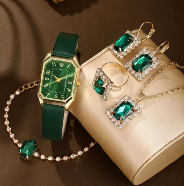 Luxury Women's Square Watch Set – Quartz Wristwatch & Jewelry