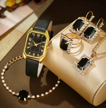 Luxury Women's Square Watch Set – Quartz Wristwatch & Jewelry