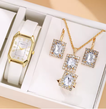 Luxury Women's Square Watch Set – Quartz Wristwatch & Jewelry