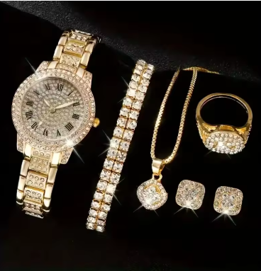 Women's Casual Quartz Watch & Bracelet Set – 6PCS Roman Dial Design