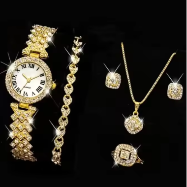 Women's Casual Quartz Watch & Bracelet Set – 6PCS Roman Dial Design