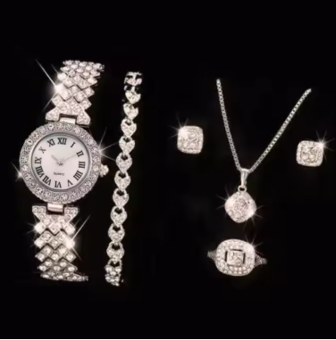Women's Casual Quartz Watch & Bracelet Set – 6PCS Roman Dial Design