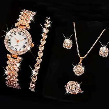 Women's Casual Quartz Watch & Bracelet Set – 6PCS Roman Dial Design