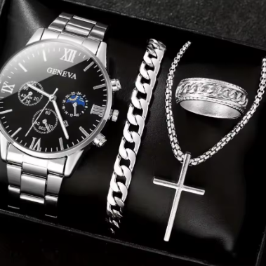 Men’s Fashion Quartz Watch – Roman Scale Dial & Calendar Design