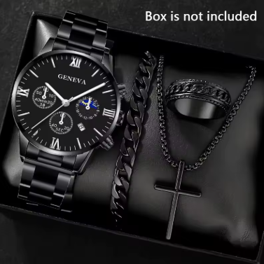 Men’s Fashion Quartz Watch – Roman Scale Dial & Calendar Design