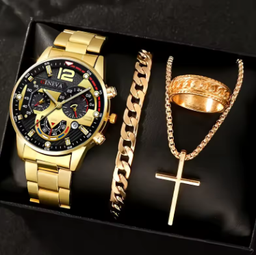Men’s Fashion Quartz Watch – Roman Scale Dial & Calendar Design