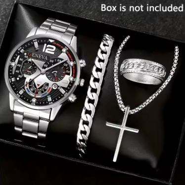 Men’s Fashion Quartz Watch – Roman Scale Dial & Calendar Design