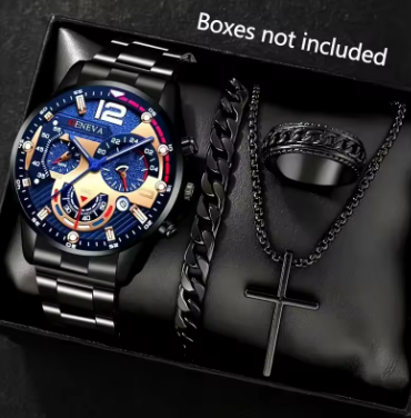Men’s Fashion Quartz Watch – Roman Scale Dial & Calendar Design