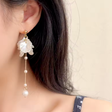925 Silver Simulated Pearl Tassel Earrings – Elegant Drop Design for Women