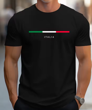 Men’s Summer Cotton T-Shirt – Loose Fit ITALIA Print Tee