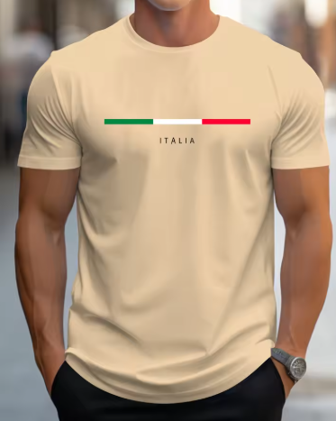 Men’s Summer Cotton T-Shirt – Loose Fit ITALIA Print Tee