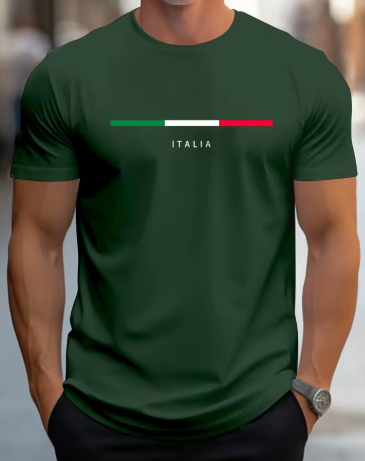 Men’s Summer Cotton T-Shirt – Loose Fit ITALIA Print Tee