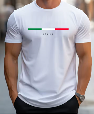 Men’s Summer Cotton T-Shirt – Loose Fit ITALIA Print Tee