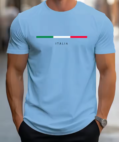 Men’s Summer Cotton T-Shirt – Loose Fit ITALIA Print Tee