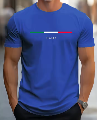 Men’s Summer Cotton T-Shirt – Loose Fit ITALIA Print Tee