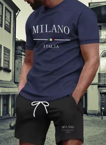 Men’s Summer 2-Piece Set – Letter Print T-Shirt & Shorts