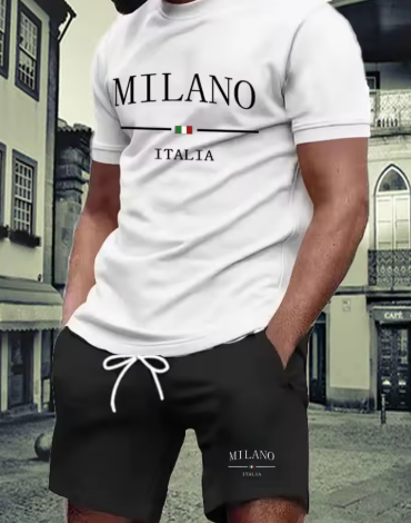 Men’s Summer 2-Piece Set – Letter Print T-Shirt & Shorts