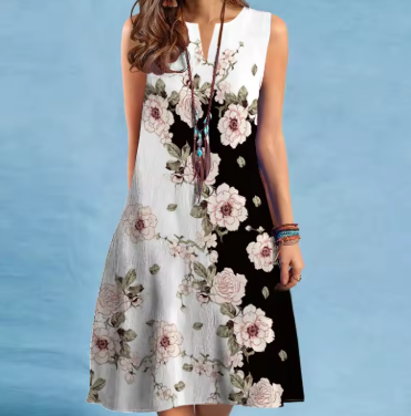 2024 Women's V-Neck Sleeveless Dress – Sexy Printed Maxi Dress